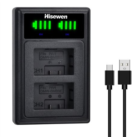DMW-BMB9 Chargeur de batterie double LED Hisewen pour appareil photo Panasonic Lumix FZ82