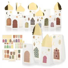 CraftWerk Calendrier du Ramadan à remplir, 30 sacs cadeaux avec autocollants et toits à poser et à décorer, kit de bricolage pou CraftWerk Calendrier du Ramadan à remplir