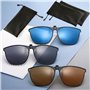 3pcs lunettes de soleil à clipser avec 3pcs sacs de lunettes de soleil noirs, clips de lunettes de soleil rétro flip, lentille d