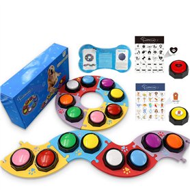 MMGGAISH 8 Boutons de Communication pour Chien colorés, Bouton de Conversation pour Chien, Bouton pour Chien, 50 Autocollants et MMGGAISH 8 Boutons de Communication pour Chien colorés