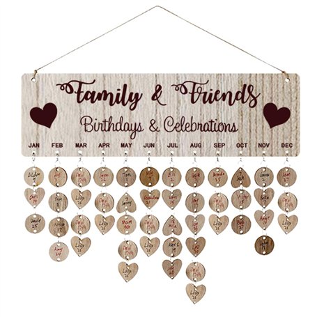 NUOBESTY famille et amis rappel anniversaire calendrier bricolage Tenture murale calendrier en bois plaque pour cadeau d'anniver