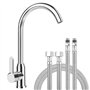 Robinet Cuisine Mitigeur Cuisine robinetterie Evier Argenté Col de Cygne Mitigeur Monocommande Acier Inoxydable Froid Chaud Disp