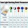CESFONJER 500 pcs x 3 mm diode électroluminescente, diffusé 2pin rond couleur blanc/rouge/jaune/vert/bleu Kit boîte (5 couleurs 