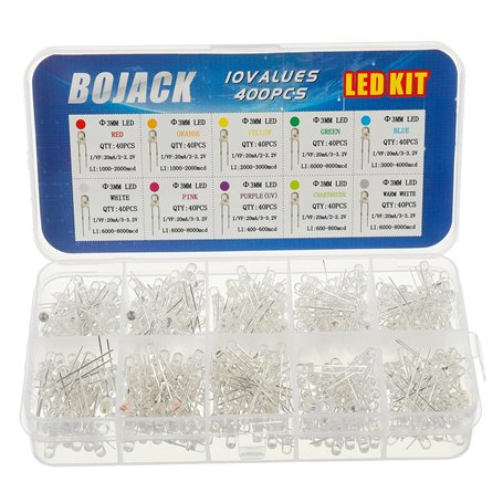 BOJACK 10 couleurs 400 pièces 3mm lampe diodes lights assored kit (Transparent DC 2V - 3.2V 20mA) lampes ampoule à éclairage pui