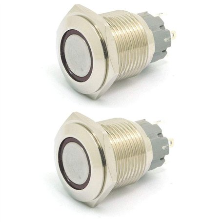 DollaTek 2Pcs 16mm 10A interrupteur momentané interrupteur à bouton-poussoir 12V dc oeil angulaire LED interrupteur rond en acie