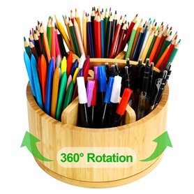 Cinnani Organiseur de bureau rotatif à 360° en bambou, porte-crayons, avec poignée, organiseur de table, 6 compartiments surdime Cinnani Organiseur de bureau rotatif à 360° en bambou