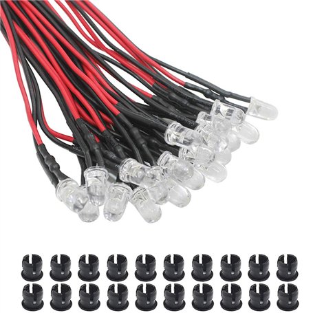 KeeYees 20Pcs 5mm DC 3-12V Diode Ampoule LED Câblé + 20Pcs Plastique 5mm LED Lumiere Panneau de Support de Montage (Bleu)