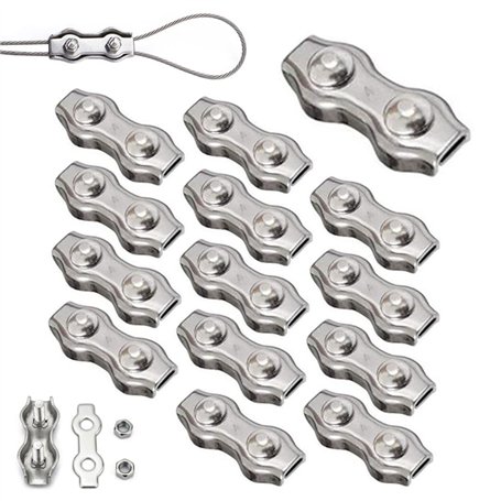 14 Pièces Duplex Clips M4 Câble Métallique Clips Inoxydable 304 Pinces Duplex pour Gréement de Câble Métallique de 4 mm