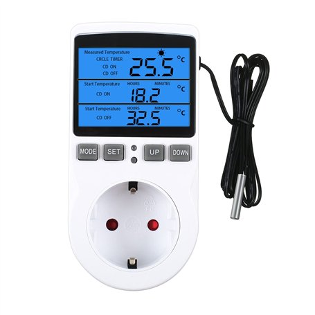Régulateur de température numérique - 230 V - Avec minuterie et sonde - Interrupteur pour serre
