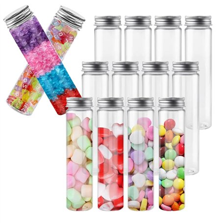Aililong Lot de 14 tubes à essai en plastique de 80 ml avec bouchon à vis – Tubes à essai transparents pour bonbons