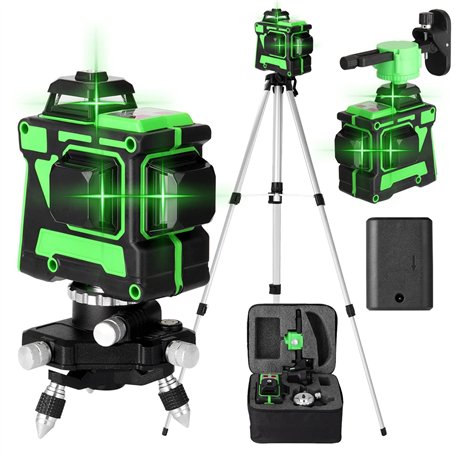 Niveau Laser Vert en 3 x 360 3D 12 Lignes avec Fonction 3° D'auto-Nivellement Auto-équilibrage du Niveau Laser Multifonctionnel