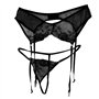 ROSVAY Femme Porte-Jarretelle Sexy Transparente avec 4 Pinces Réglables G-String Guêpière Dentelle Taille Haute Thong pour Bas L