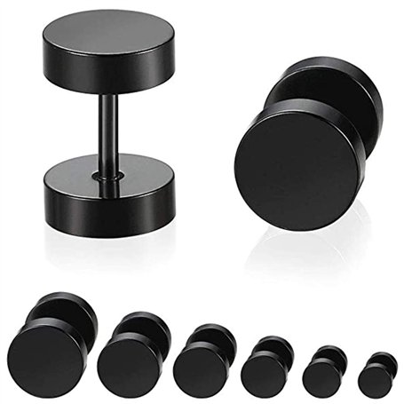Mirrwin Haltère Piercing Clou D'oreille Jeu de Goujons en Acier Inoxydable 6 Paires de Fausses Boucles D'oreilles Noires 5-10 mm