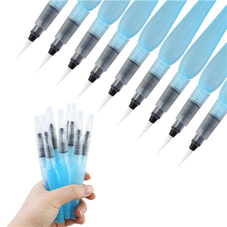 Lot de 9 pinceaux à eau vides en plastique - Avec réservoir d'eau rechargeable - Pour aquarelle et peinture débutant
