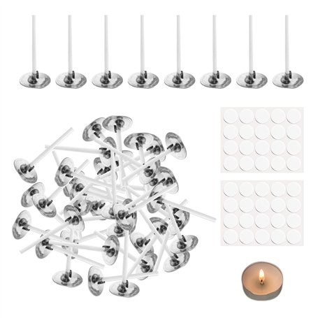 Lot de 500 mèches de bougie (26 mm) et 40 autocollants pour mèche de bougie en coton naturel pour la fabrication de bougies et l