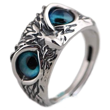 Kagodri Bagues en argent sterling 925 - Bague de fiançailles en forme de chouette avec œil de démon - Style rétro - Réglable - B