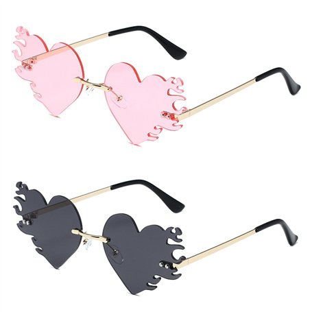 Dfuqanb 2 Pièces Lunettes de Soleil Cœur en Forme de Flamme sans Monture en Métal