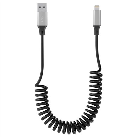 KETAKY Plus Cable iphone Spirale compatible Carplay [Certifié MFi] cable retractable iphone court avec synchronisation des donné