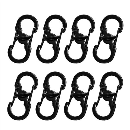 8 Pièces de Petit Mousqueton en Forme S - Double Clip Mini Porte Clé - Type S Clips pour Les Activités de Plein Air (Negro)