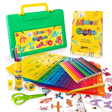 Mimtom Kit de Pochoirs à Dessiner pour Enfants | Pochoirs Plastiques avec Plus de 370 Formes pour des Heures d’Amusement de Créa