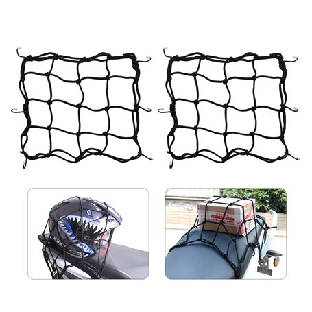 Filet à Bagages 2 Pièces Araignée Elastique avec 6 Crochets pour Moto Scooter Bicyclette VTT Extensible 28 x 28cm Noir