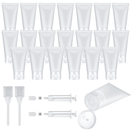 Lot de 20 tubes vides rechargeables en plastique transparent de 30 ml avec outil de distribution d'extraction