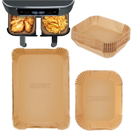 150pcs Papier Cuisson Air Fryer,Rectangulair Paper Liners Friteuse Sans Huile Accessoires,Papier Sulfurisé Feuilles,Doublure en