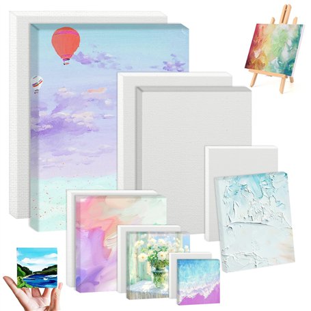 12pcs Panneaux de Toile,Cadres de Panneau,Toiles à Peindre Adaptées pour Peintures Acryliques, en Toile Encadrée Pré-étirée,pour