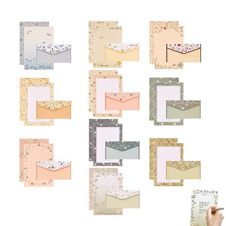 90 Pièces Papier à Lettre Ensemble Papier de Correspondance Lettre Enveloppe en Papier Ensemble de Papeterie Enveloppes Papier à