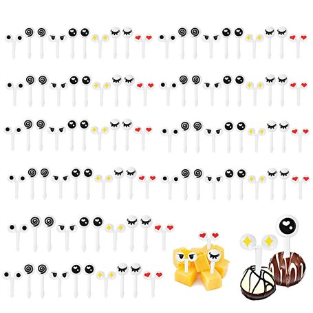 100 Pièces Assorties Dessin Animé Yeux Fourchette à Fruits Enfants Nourriture Gâteau Pics Cure-Dents Réutilisable Décoration Fou