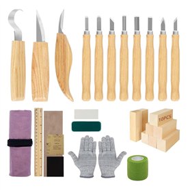 SAMISO Outil de Ciseaux à Bois Kit,30PCS Outils Sculpture Sur Bois,Kit Sculpture Bois avec Couteau Sculpture Bois,10PCS blocs de SAMISO Outil de Ciseaux à Bois Kit