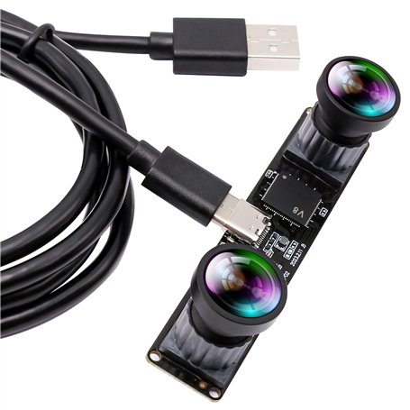 ELP Caméra USB 60 fps - Synchronisation 4 MP - Double Objectif - Caméra USB avec Objectif de 120 degrés sans Distorsion - Caméra