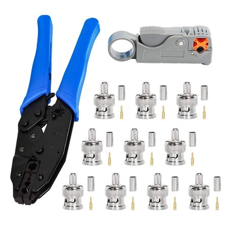 Pince a Sertir BNC + Dénudeur de câbles coaxiaux + 10 Connecteurs à Sertir BNC pour RG58 pour retirer la gaine des câbles coaxia
