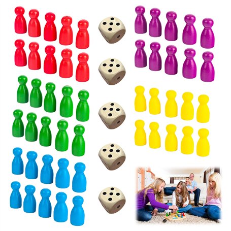Zephyra 50 Pions en Bois pour Jeux de Société – Figurines Colorées avec 5 Dés en Bois – Accessoires de Jeux