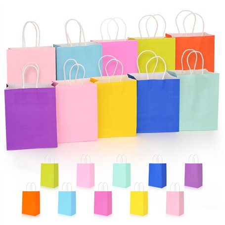 HOMIKLSA 20 Sacs Cadeau avec Poignées 21x15x8cm - 10 Couleurs Éclatantes