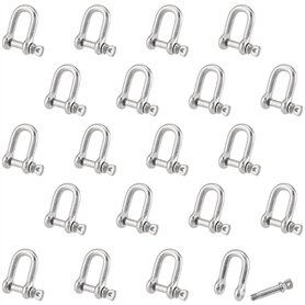 PUCSIQ Lot de 20 manilles en forme de D M4 en acier inoxydable D 304 v4a - En acier inoxydable - Lourds - Cordons de gréement -  PUCSIQ Lot de 20 manilles en forme de D M4 en acier inoxydable D 304 v4a - En acier inoxydable - Lourds - Cordons de gréement -