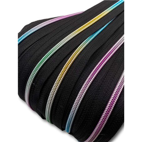 Slantastoffe Fermeture éclair sans fin - Spirale arc-en-ciel - 5 mm - Vendu au mètre - Avec fermeture éclair (noir