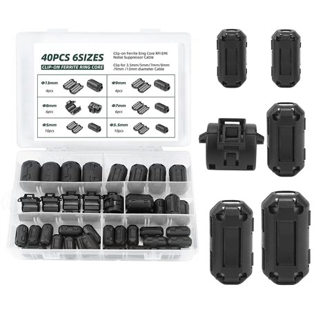YOYEAH Lot de 40 noyaux de ferrite pour câbles - Filtre en ferrite pliable avec 6 tailles différentes - Anneau de noyau de ferri