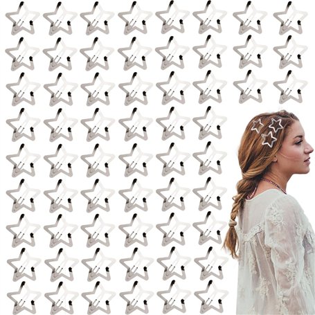 TRKETK 60 Pièces Barrettes Etoile Pinces Cheveux à Pression Pinces à Cheveux Étoiles en Métal Argent Mignon Barrettes à Cheveux
