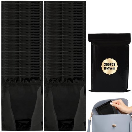 Lot de 200 sachets hygiéniques pour serviettes hygiéniques - 10 cm x 15 cm - Épais - Noir féminin - Pour tampons - Pour le quoti