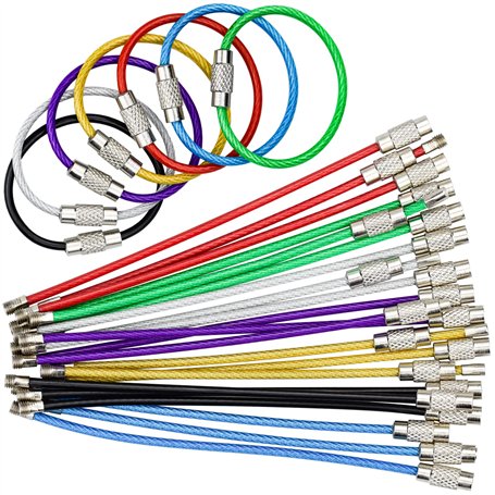 BLUESEABUY 21 Pièces Cable Porte Clé 100x2mm Porte-Clés en Fil Acier Inoxydable Anneaux de Câble de Clé pour Pendre Étiquette de