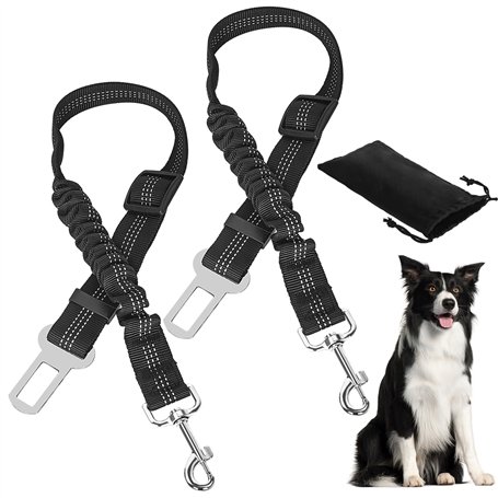 DATEFUN Ceinture Chien Voiture - 2 Pièces Ceinture Securite Chien Voiture avec Absorption des Chocs et Sac de Rangement - Réglab