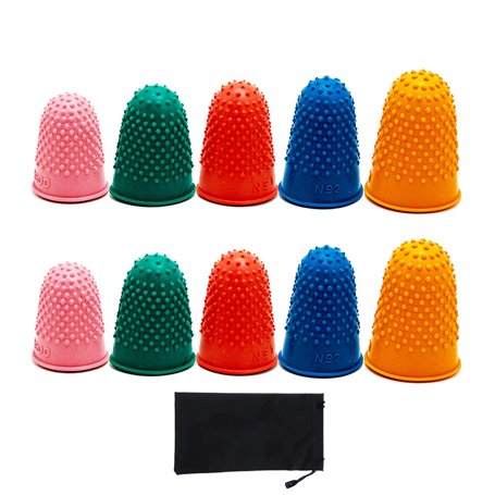 AMANDELIZABE Lot de 10 dés à coudre en caoutchouc pour protéger le bout des doigts (5 tailles) avec sac de rangement
