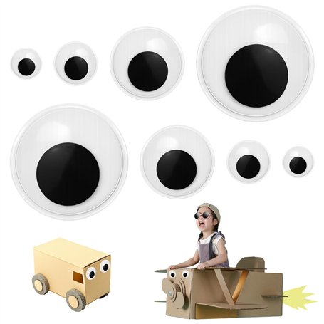 JRSHIRLEYLTD Lot de 8 yeux mobiles autocollants - 40/50/80/100 mm - En plastique rond - Pour décoration de bricolage