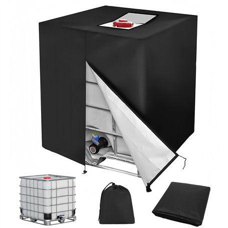 Druuzyl Bâche pour cuve IBC 1000L avec fermeture à glissière - Protection anti-UV/poussière 116x100x120cm - Housse étanche pour
