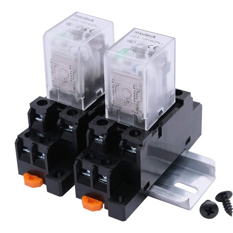 mxuteuk Lot de 2 relais de puissance JQX-13FL DC 24 V - 8 broches 10 A DPDT - Affichage LED électromagnétique - Avec socle de qu