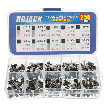 Bojack Assortiment de 250 transistors universels A1015 BC327 BC337 C1815 S8050 S8550 2N2222 2N2907 2N3904 2N3906 PNP NPN