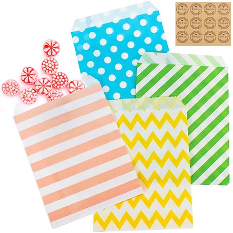 Sac en Sachet Cadeau Papier Pochette Cadeau Petit Format Sac Bonbon 100 Pcs Couleur Petit Sacs en Papier avec 108 Pcs Autocollan