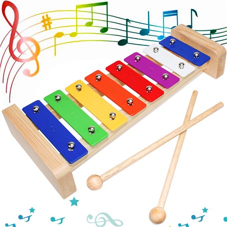 Xylophone Bois Instrument de Musique pour Bebe Enfant Adulte Glockenspiel Avec Maillet en Bois Jouets Musicaux 8 Clés Education