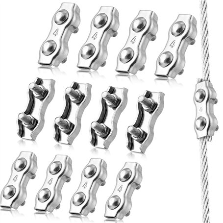 cersaty® 12 Pcs M4 Duplex clips câble 304 inoxydable serre cable acier pour Cordes à Linge en Câble Métallique Voiles de Soleil